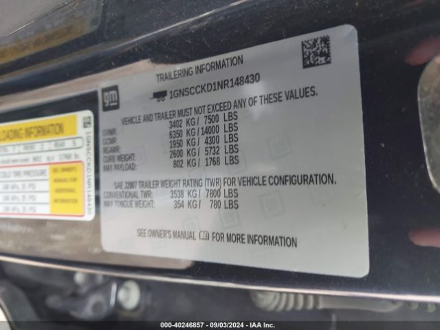 1GNSCCKD1NR148430 Chevrolet Suburban 2wd Lt