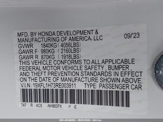 Honda Civic Ex-l 2024 19XFL1H73RE003911 Image 9