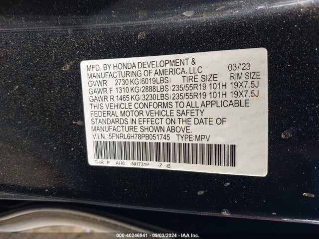 Honda Odyssey Sport 2023 5FNRL6H78PB051745 Image 9