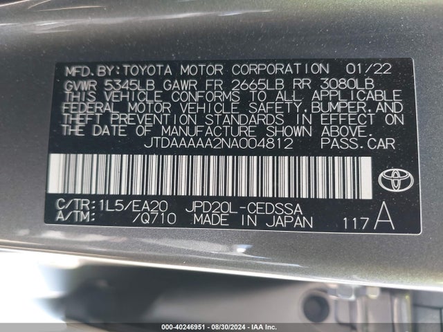 Toyota Mirai Xle 2022 JTDAAAAA2NA004812 Image 9