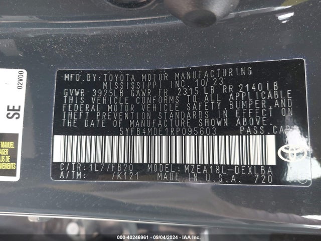 Toyota COROLLA LE 2024 5YFB4MDE1RP095603 Image 9