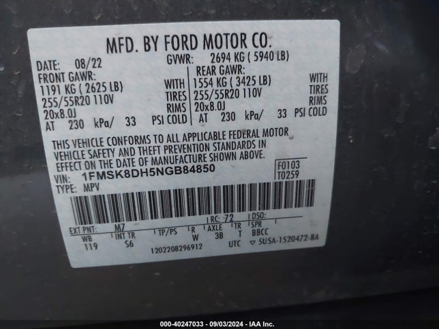 Ford EXPLORER XLT 2022 1FMSK8DH5NGB84850 Image 9