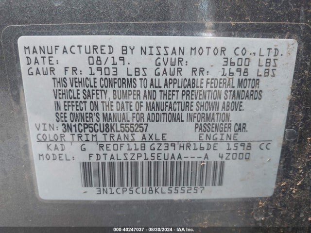 Nissan KICKS SV 2019 3N1CP5CU8KL555257 Image 9