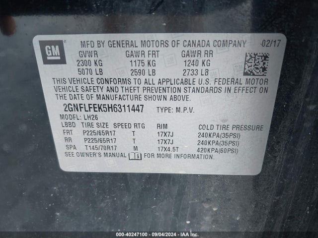 Chevrolet EQUINOX LT 2017 2GNFLFEK5H6311447 Image 9
