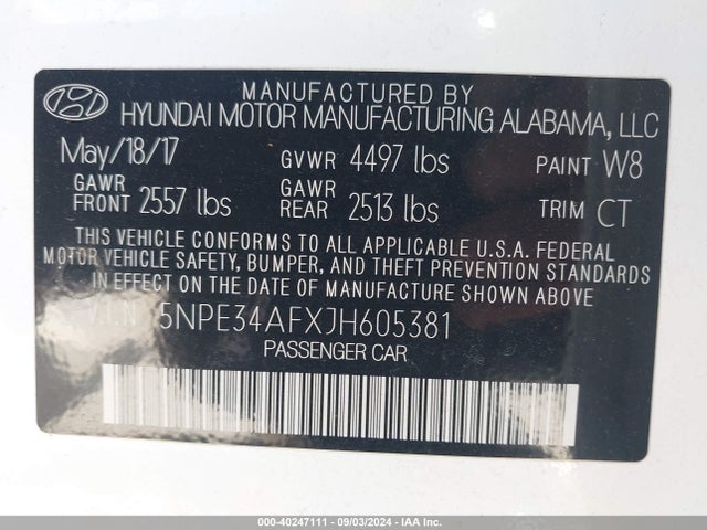 Hyundai SONATA SEL 2018 5NPE34AFXJH605381 Image 9
