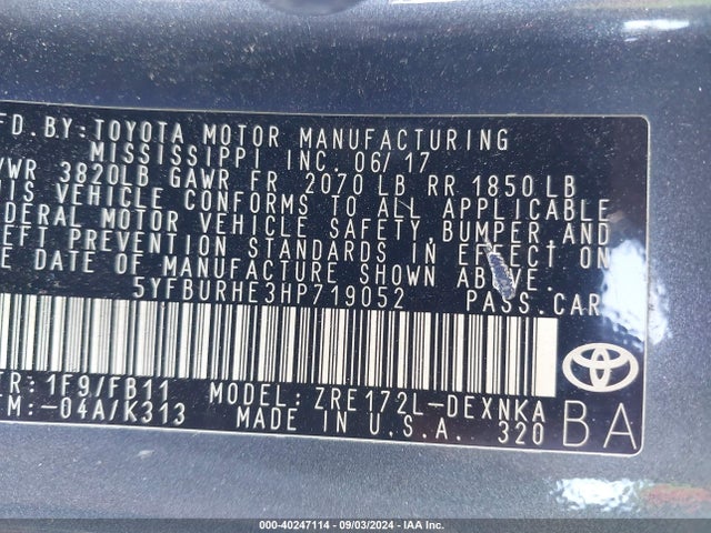 Toyota COROLLA LE 2017 5YFBURHE3HP719052 Image 9