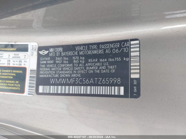 2010 MINI COOPER WMWMF3C56ATZ65998 Photo 8
