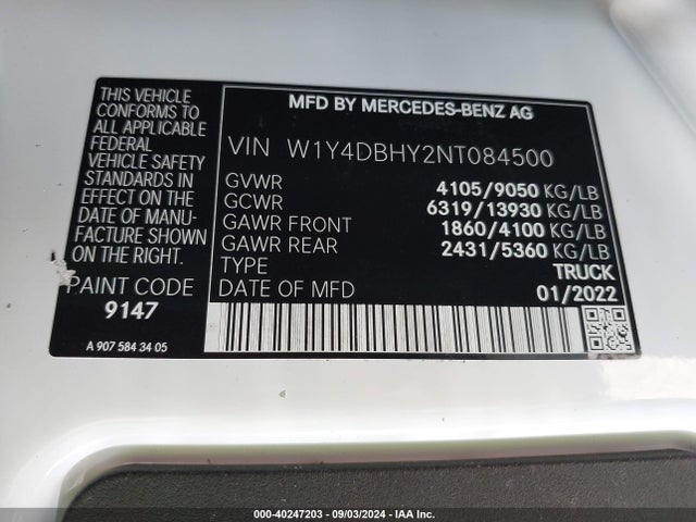 W1Y4DBHY2NT084500 Mercedes-Benz Sprinter 2500 Standard Roof I4 Diesel