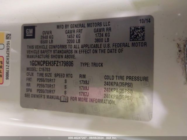 1GCNCPEH3FZ179806 Chevrolet Silverado 1500 Wt