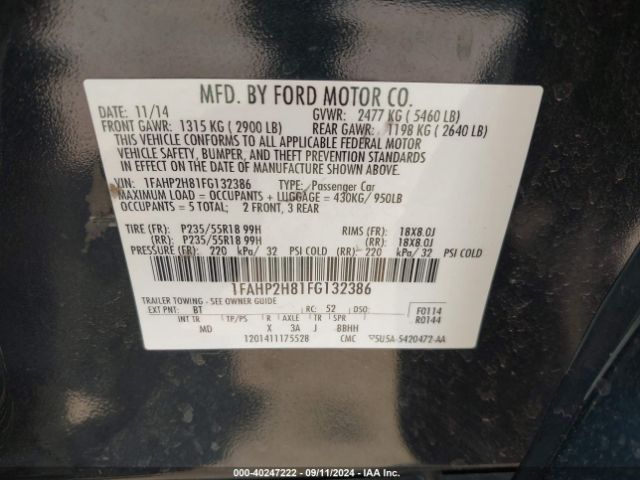 1FAHP2H81FG132386 Ford TAURUS SEL