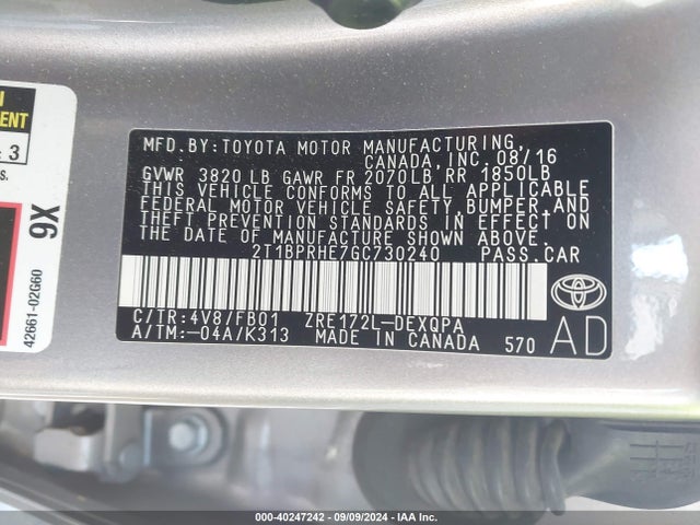 Toyota Corolla Le Eco 2016 2T1BPRHE7GC730240 Image 9