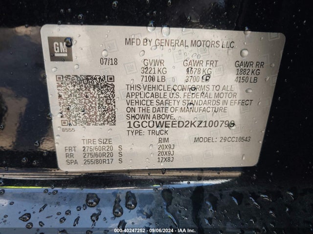 Chevrolet Silverado 1500 Ltz 2019 1GCUWEED2KZ100799 Image 9