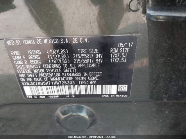 3CZRU5H71HM726303 Honda Hr-v Ex-l