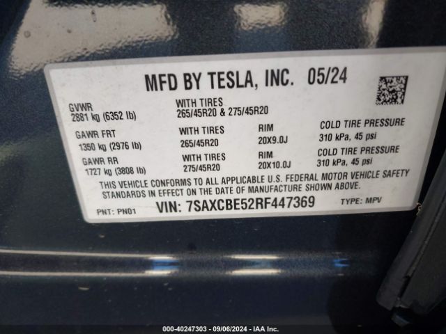 7SAXCBE52RF447369 Tesla MODEL X