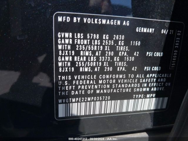 WVGTMPE22MP035720 Volkswagen ID.4 PRO S