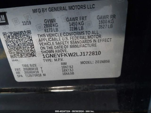 1GNEVFKW2LJ172810 Chevrolet Traverse Awd Ls