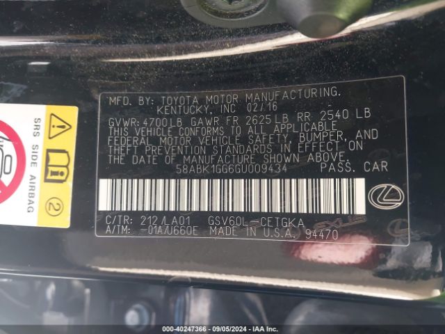 58ABK1GG6GU009434 Lexus ES 350