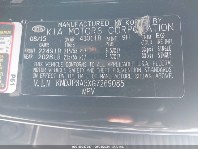 KIA SOUL + 2016 KNDJP3A5XG7269085 Image 9