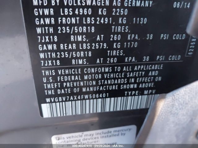 WVGBV7AX4FW506401 Volkswagen Tiguan Sel