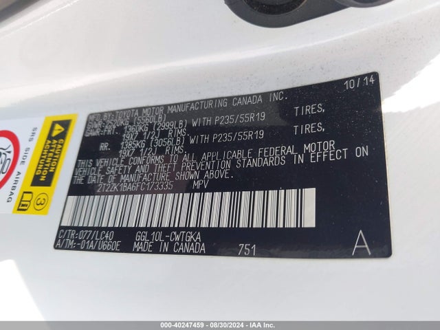 Lexus RX 350 2015 2T2ZK1BA6FC173335 Image 9