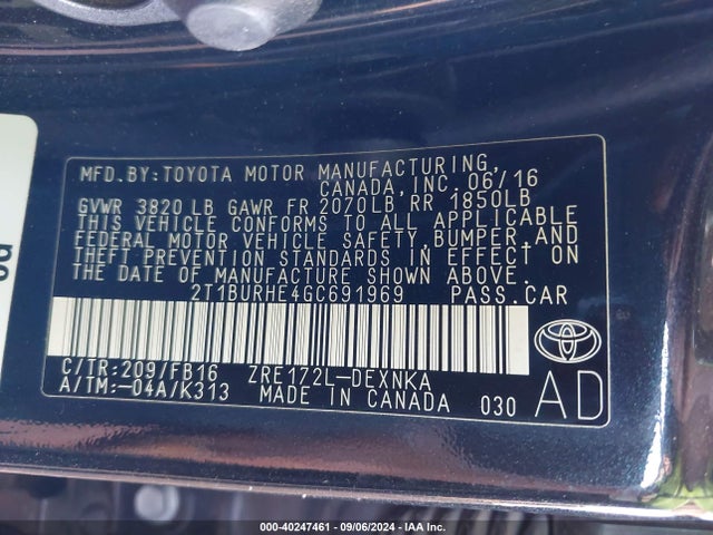 Toyota COROLLA LE 2016 2T1BURHE4GC691969 Image 9
