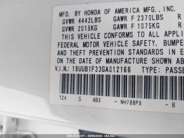19UUB1F33GA012166 Acura TLX