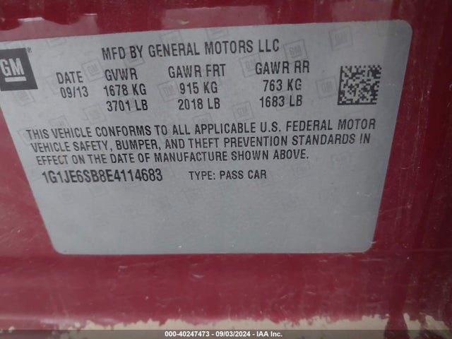 Chevrolet Sonic Ltz Auto 2014 1G1JE6SB8E4114683 Image 9