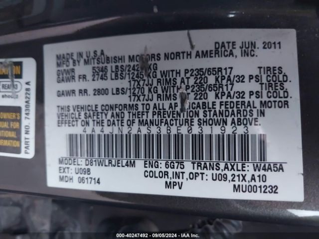 2011 MITSUBISHI ENDEAVOR 4A4JN2AS3BE031923 Photo 8