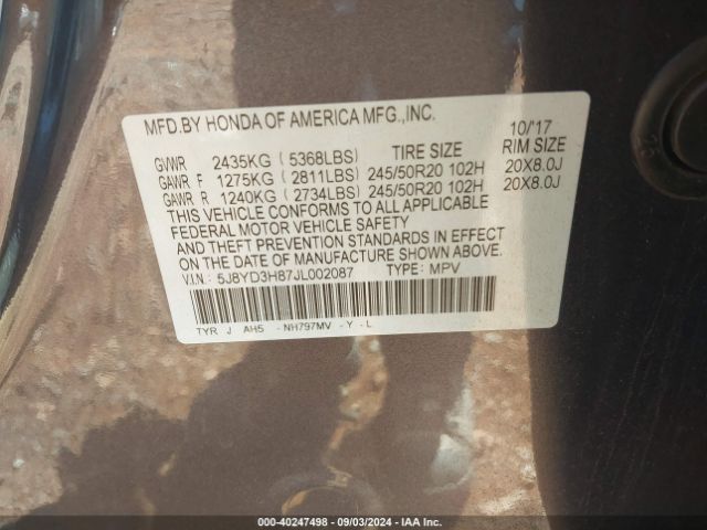 5J8YD3H87JL002087 Acura Mdx Advance Package