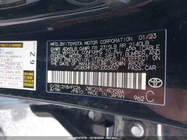 Toyota Corolla Hybrid Se 2023 JTDBCMFEXPJ003437 Image 9
