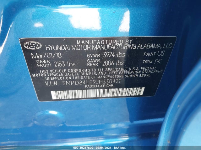 Hyundai ELANTRA SEL 2018 5NPD84LF9JH330421 Image 9