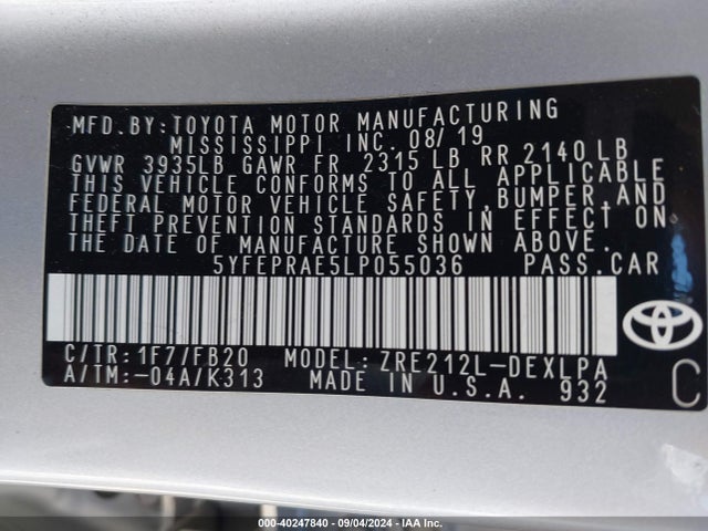 Toyota COROLLA LE 2020 5YFEPRAE5LP055036 Image 9