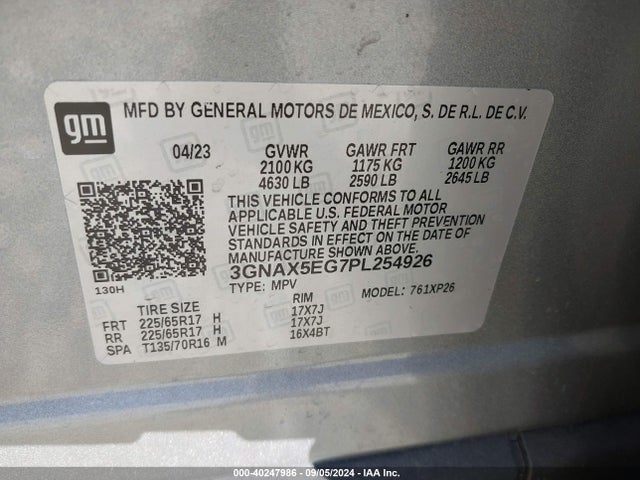 3GNAX5EG7PL254926 Chevrolet Equinox Awd 1fl