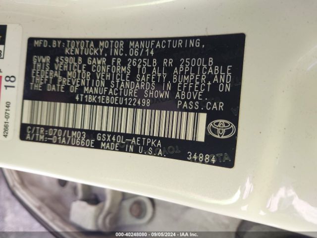4T1BK1EB0EU122498 Toyota AVALON LIMITED