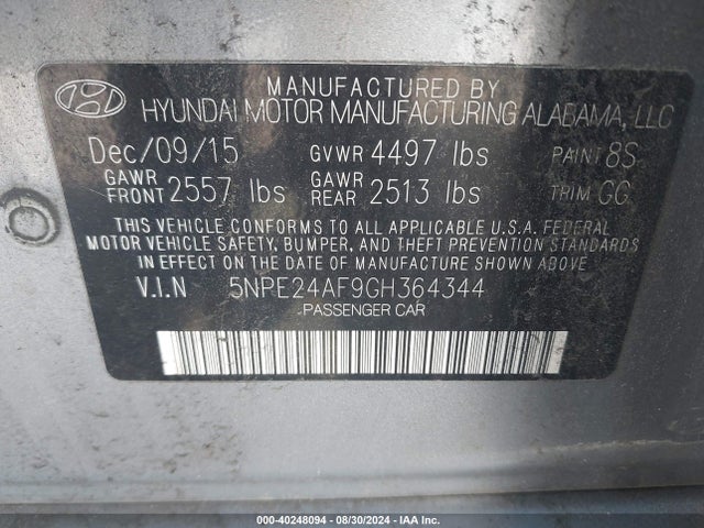 Hyundai SONATA SE 2016 5NPE24AF9GH364344 Image 9
