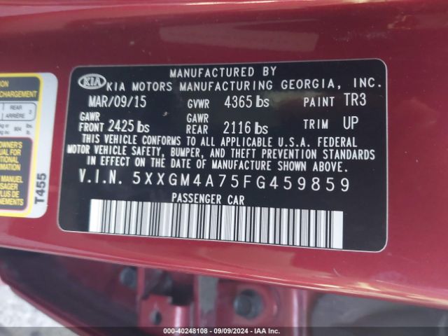 5XXGM4A75FG459859 KIA Optima Lx
