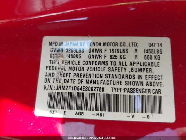 JHMZF1D64ES002788 Honda CR-Z EX
