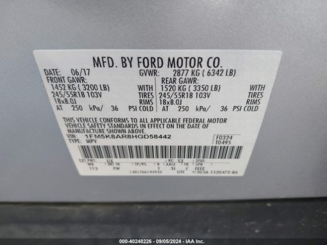 1FM5K8AR8HGD58442 Ford Utility Police Interceptor