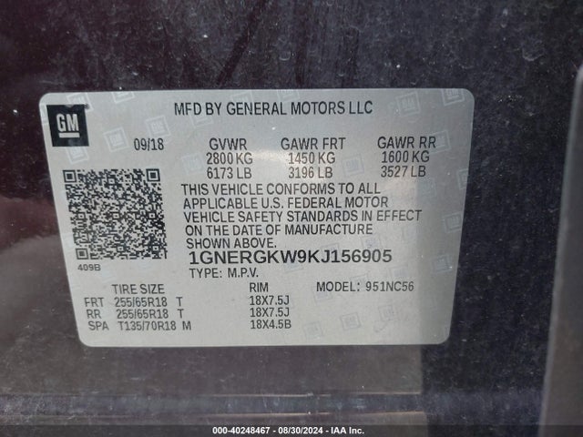 Chevrolet Traverse 1lt 2019 1GNERGKW9KJ156905 Image 9