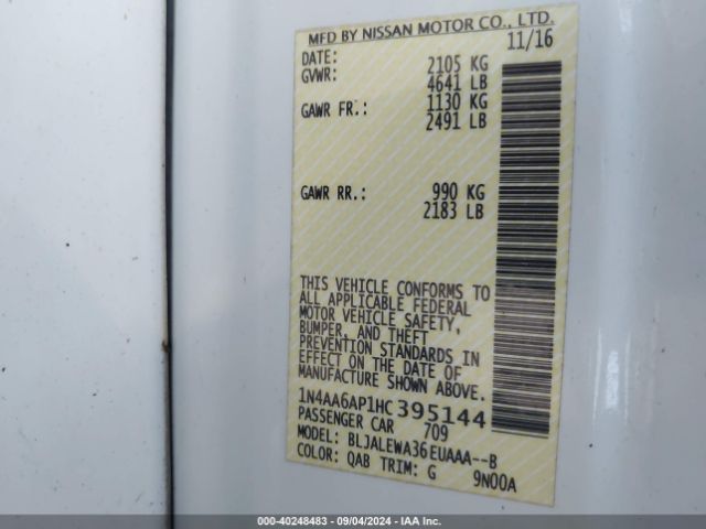 1N4AA6AP1HC395144 Nissan Maxima 3.5 Sl