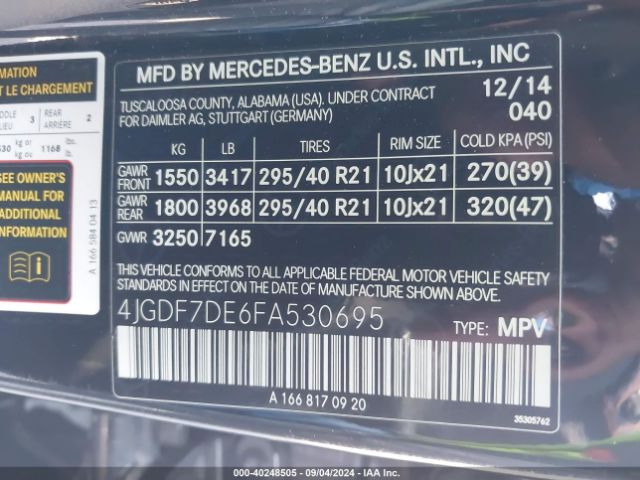 4JGDF7DE6FA530695 Mercedes-Benz Gl 550 4matic