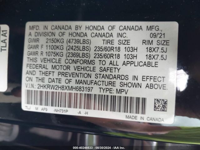 2HKRW2H8XMH683197 Honda Cr-v Awd Ex-l