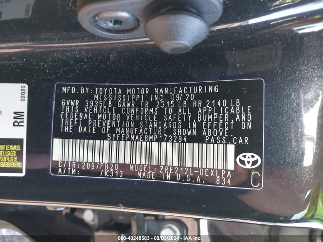 Toyota COROLLA LE 2021 5YFEPMAE8MP173294 Image 9