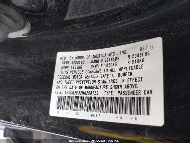 Honda ACCORD LX 2017 1HGCR2F32HA258723 Image 9