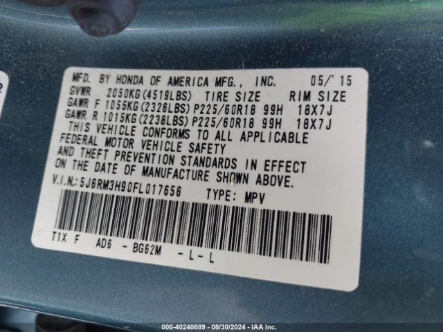 5J6RM3H90FL017656 Honda Cr-v Touring