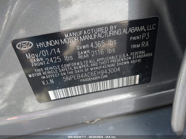 Hyundai SONATA GLS 2014 5NPEB4AC6EH943004 Image 9