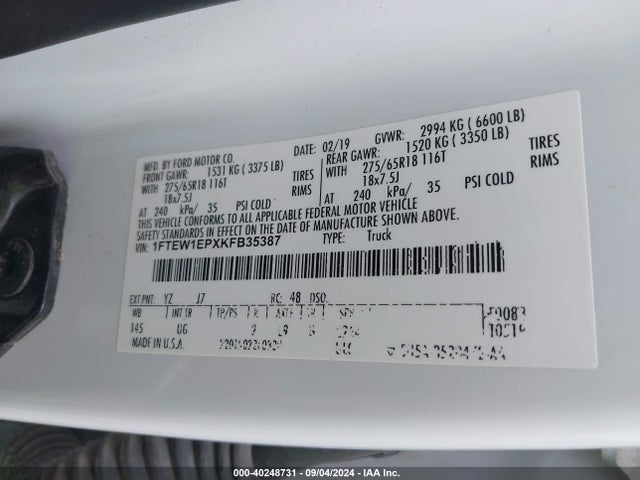 Ford F-150 Xlt 2019 1FTEW1EPXKFB35387 Image 9