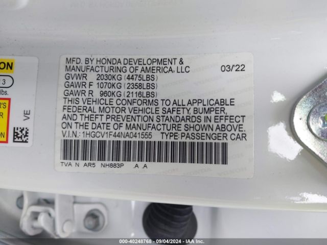1HGCV1F44NA041555 Honda Accord Sport Special Edition