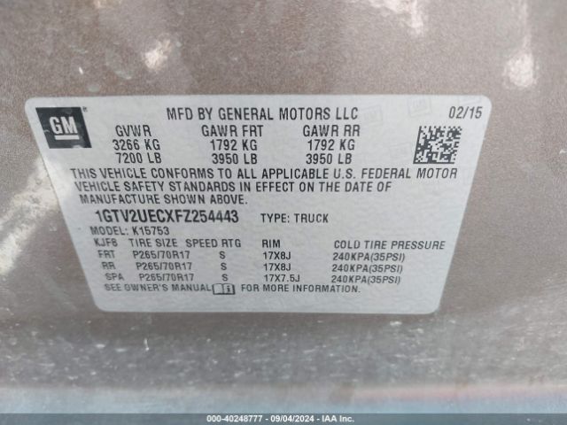 1GTV2UECXFZ254443 GMC Sierra 1500 Sle