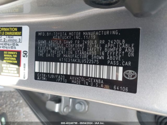 4T1C31AK3LU522575 Toyota Camry Le Hybrid
